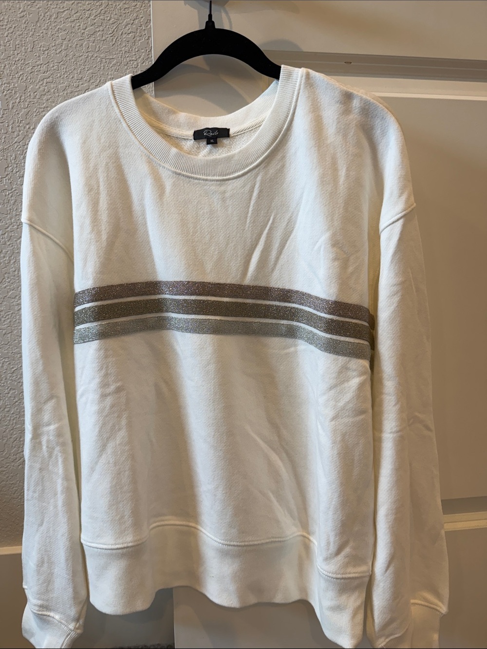 Women’s Rails White Crewneck Sweatshirt with Metallic Silver Stripes